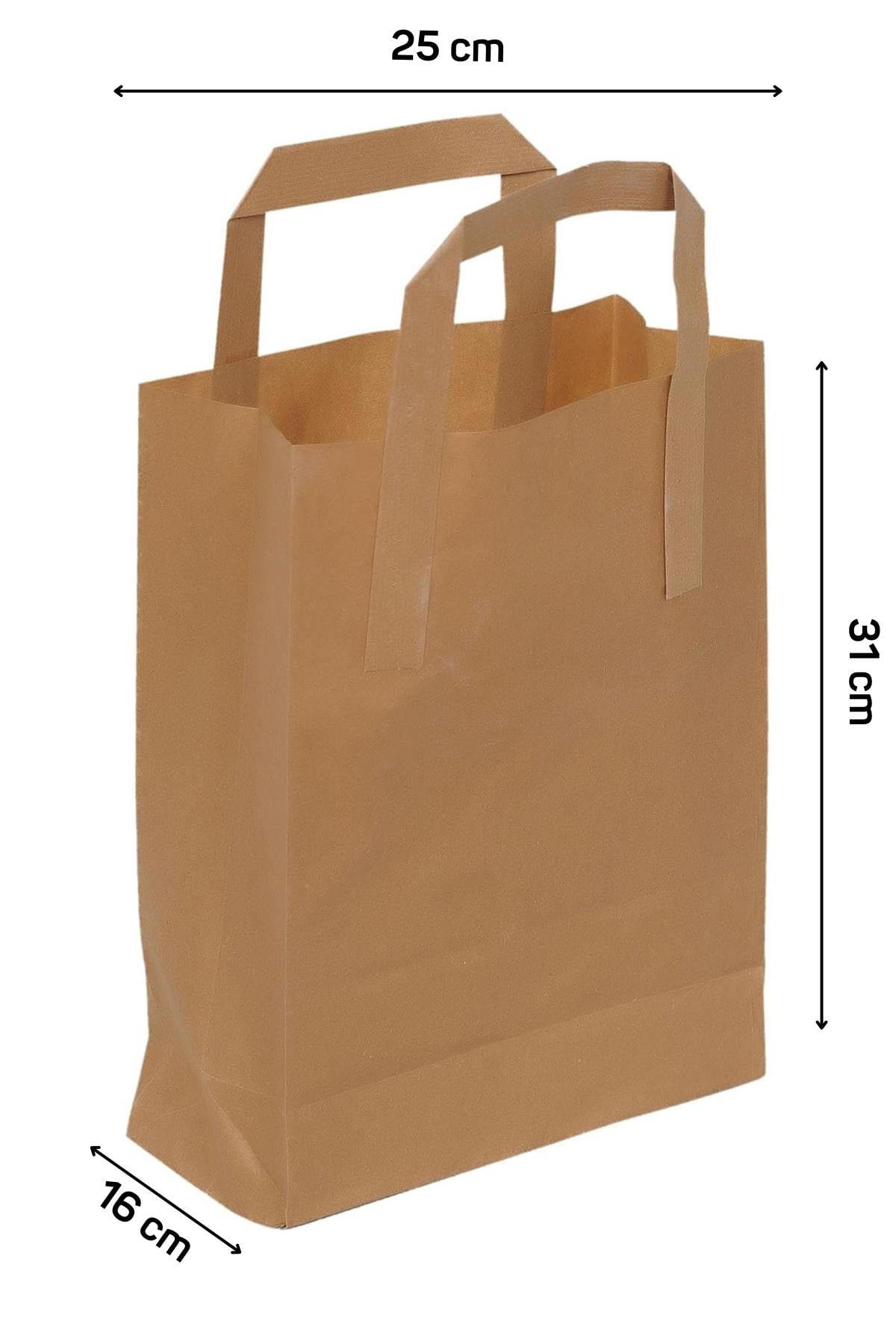25x16x31 cm Düz Dıştan Saplı Kraft Çanta 200lü