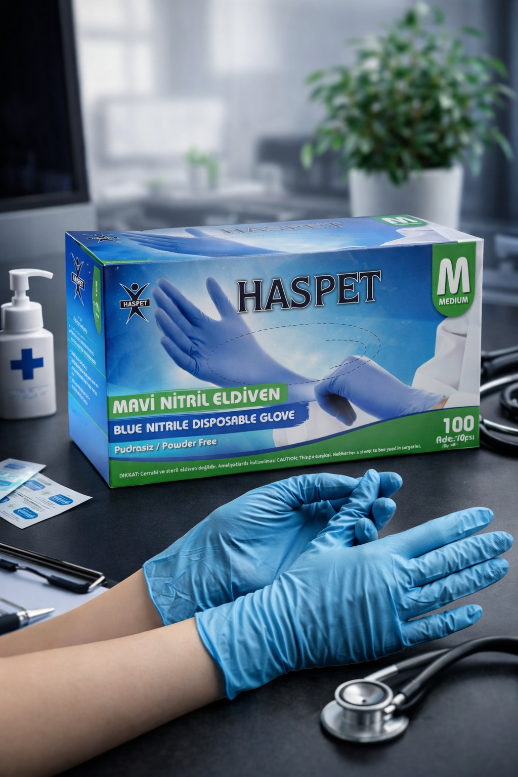 Haspet Mavi Nitril Eldiven Medium 100lü