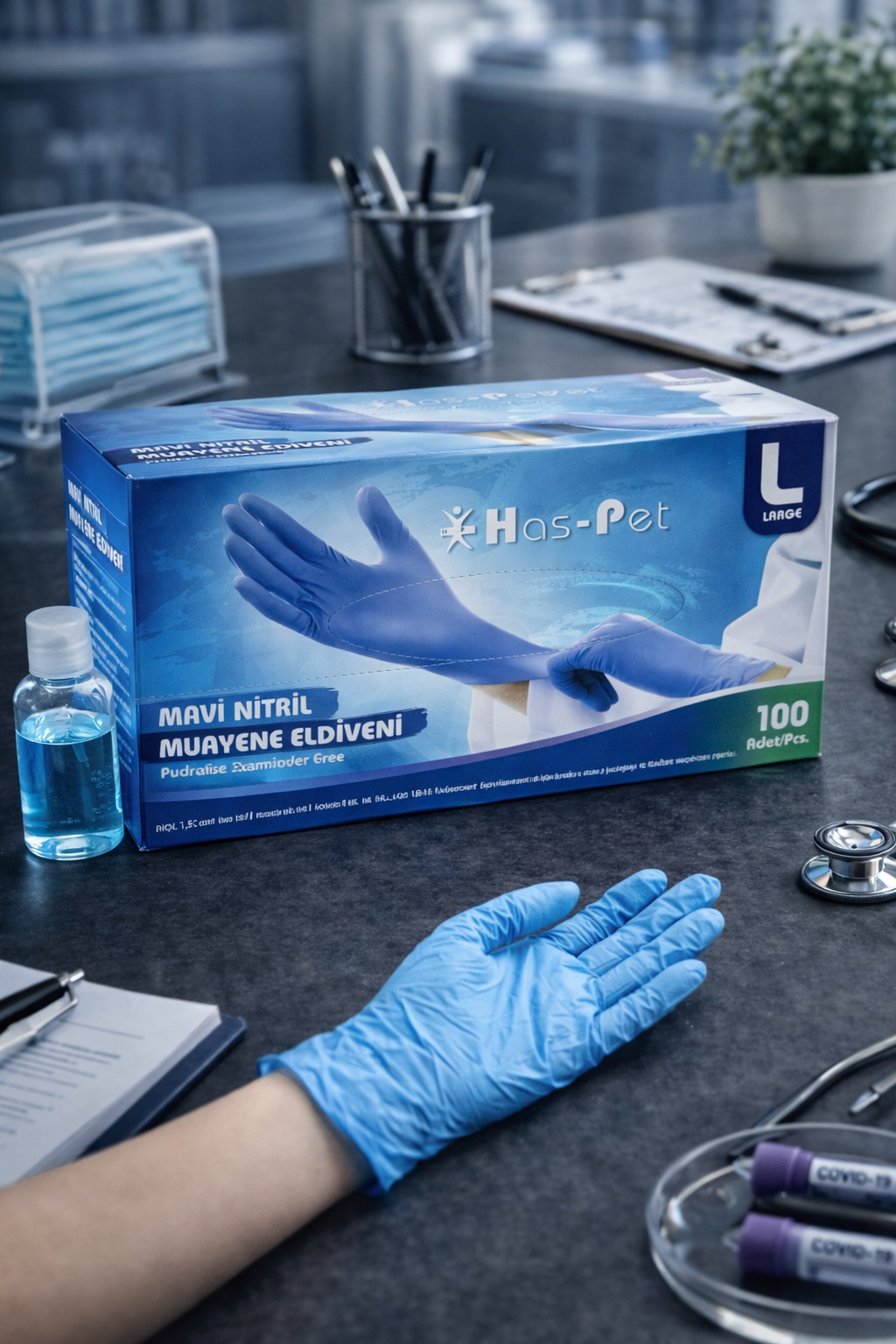Haspet Mavi Nitril Eldiven Large 100lü