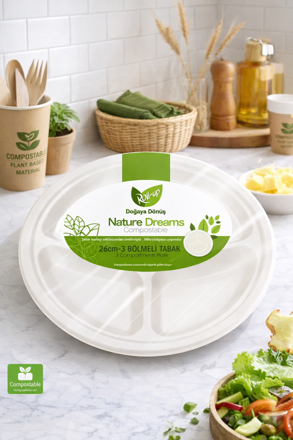 Roll-Up Nature Dreams 26 cm 3 Bölmeli Bambu Tabak 25 Adet