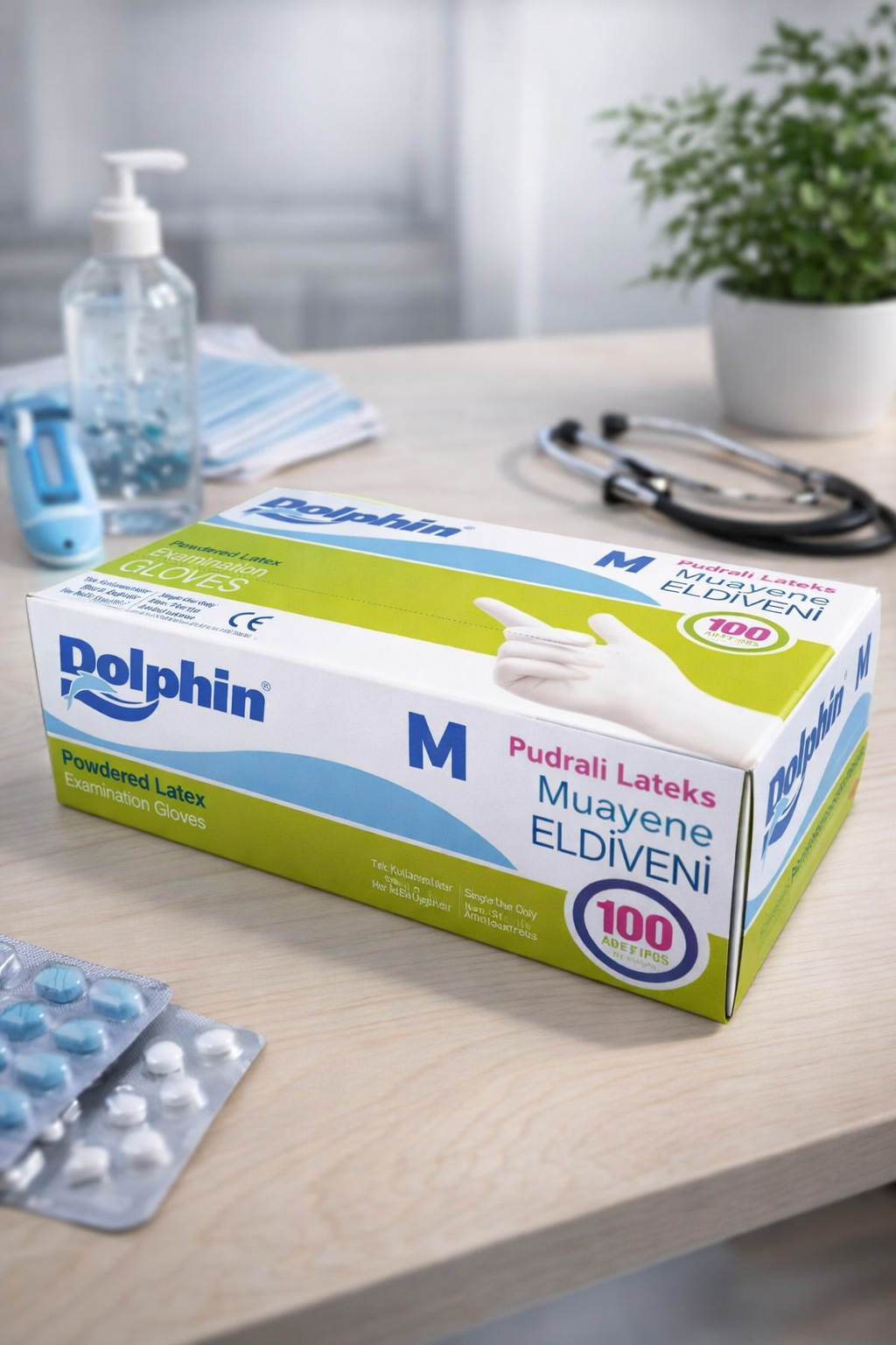 Dolphin Beyaz Pudralı Lateks Eldiven Medium 100lü