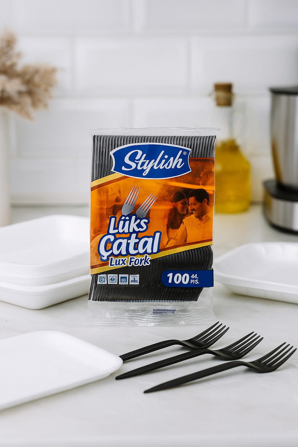 Stylish Lüx Çatal Siyah 100lü