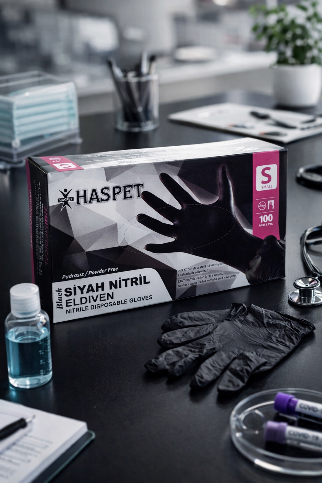 Haspet Siyah Nitril Eldiven Small 100lü