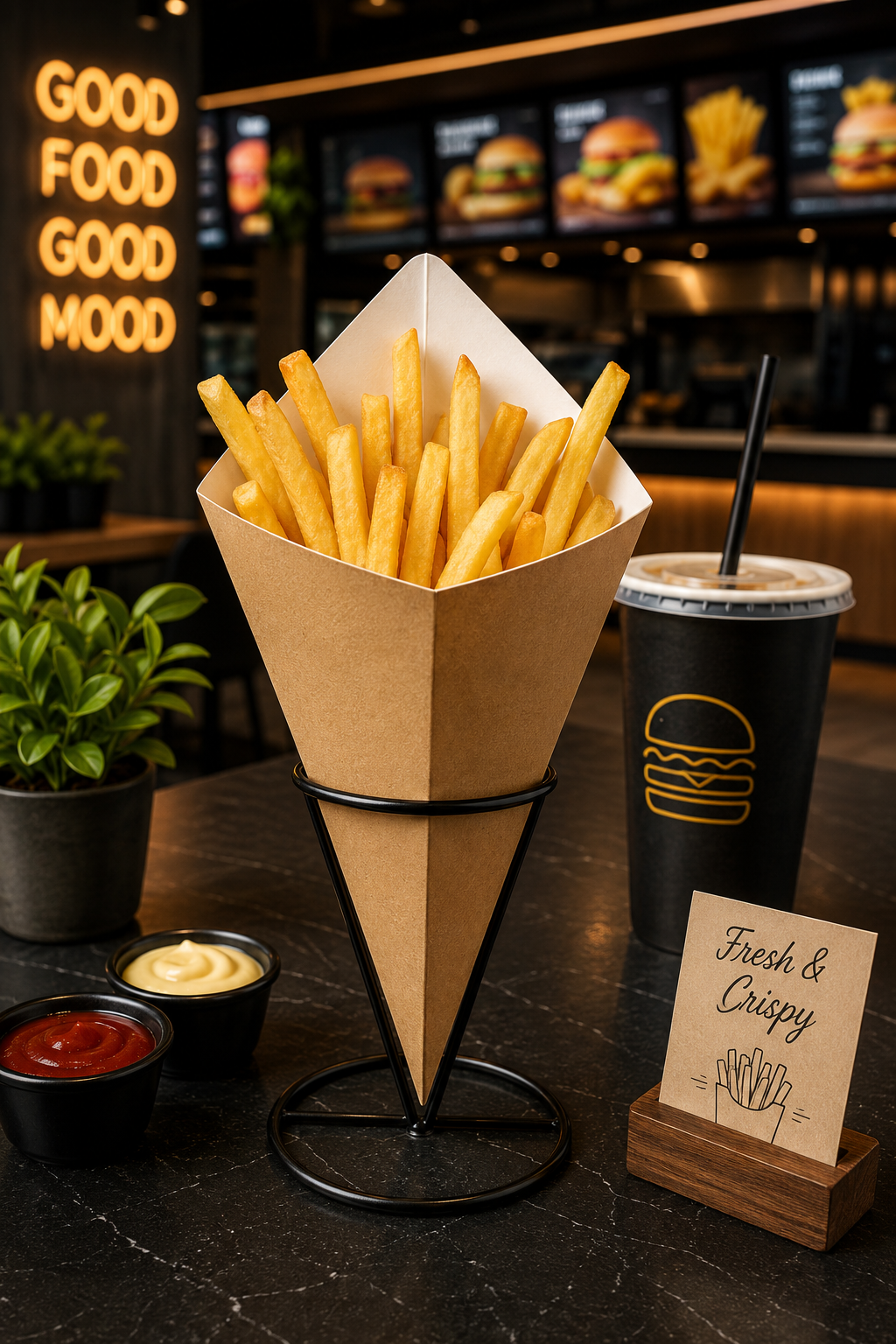 Kraft Patates Cips Küllahı – Tek Kullanımlık Pratik Patates Servis Kabı 25 Adet