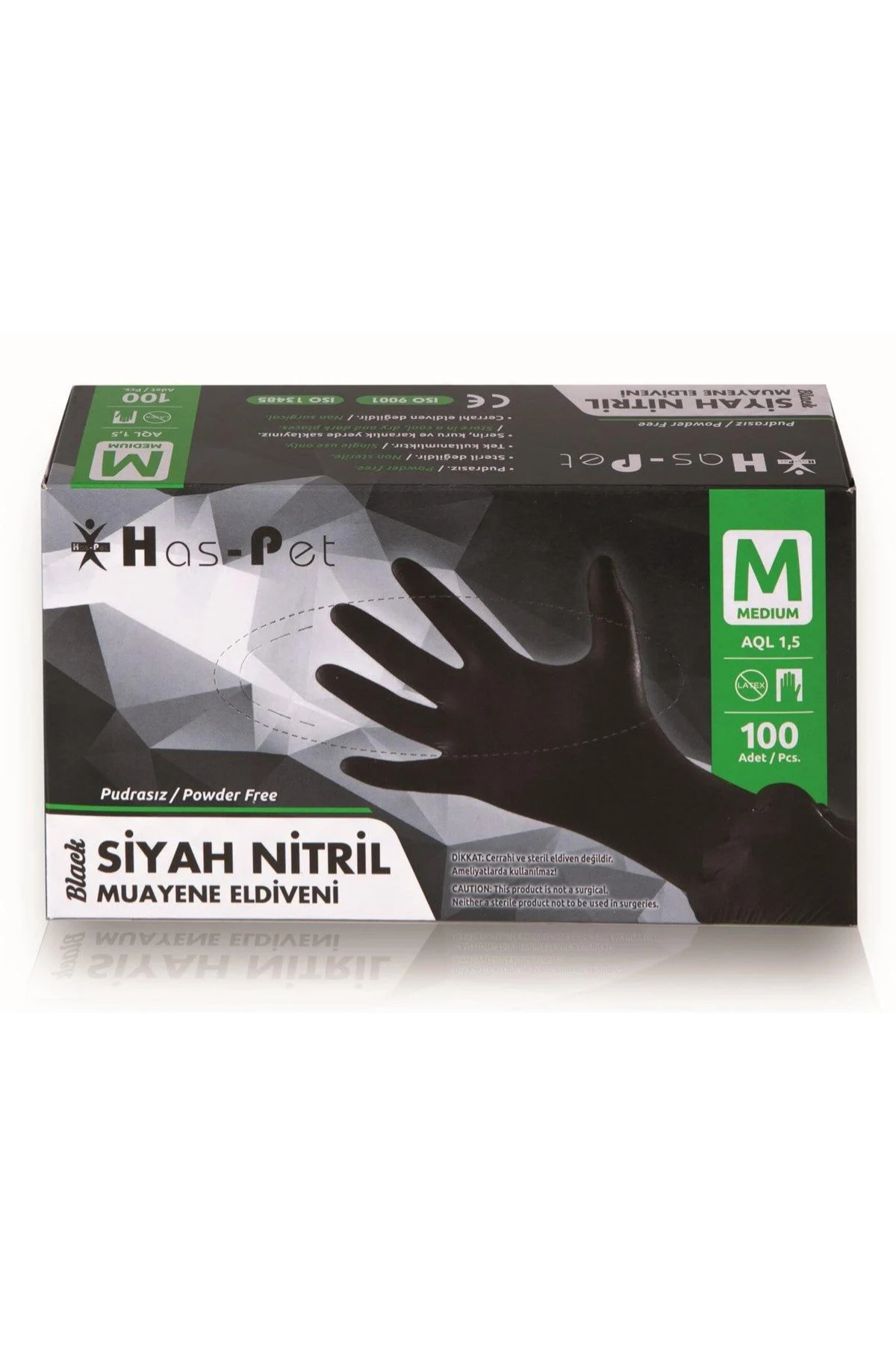 Haspet Siyah Nitril Eldiven Medium 100lü