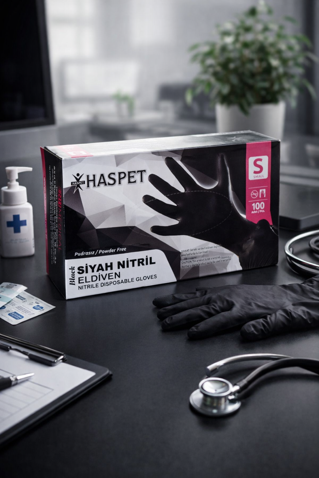 Haspet Siyah Nitril Eldiven Small 100lü