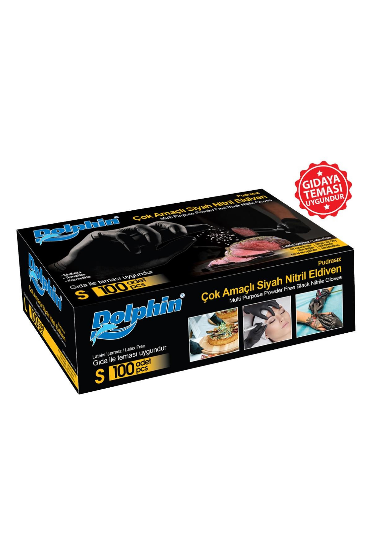 Dolphin Siyah Nitril Eldiven Small 100lü
