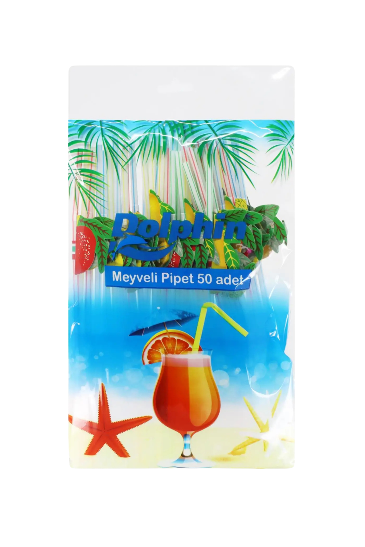 Dolphin Körüklü Plastik Meyveli Pipet 50li