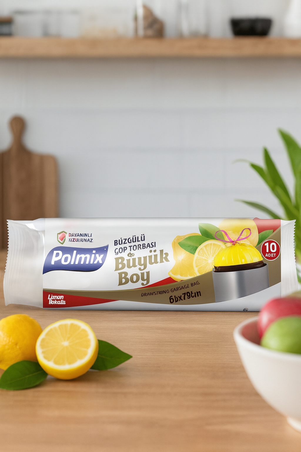 Polmix Büyük Boy Büzgülü Çöp Torbası 65x70 cm Limon Kokulu 10lu