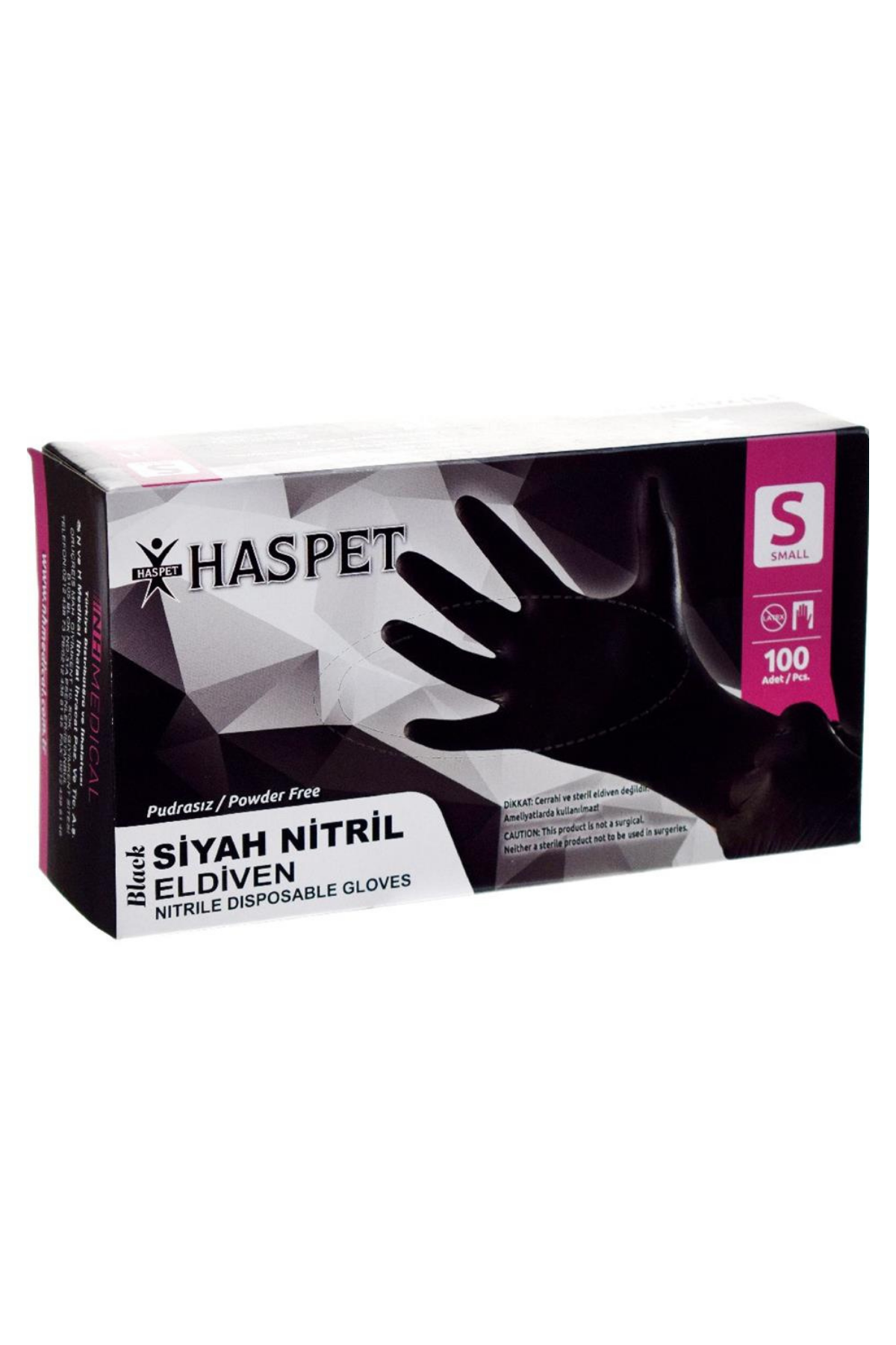 Haspet Siyah Nitril Eldiven Small 100lü