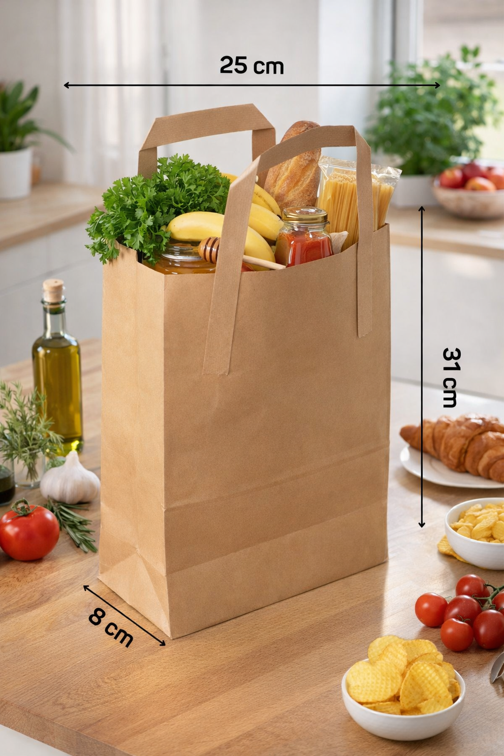 25x8x31 cm Düz Dıştan Saplı Kraft Çanta