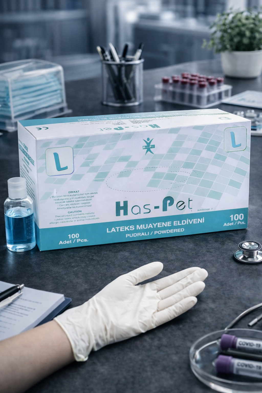 Haspet Beyaz Pudralı Lateks Eldiven Large 100lü