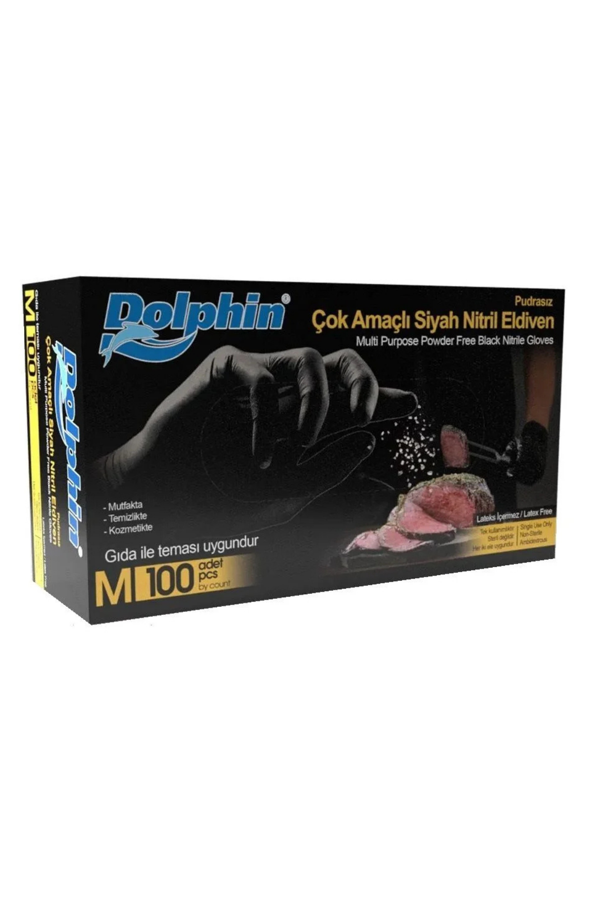 Dolphin Siyah Nitril Eldiven Medium 100lü