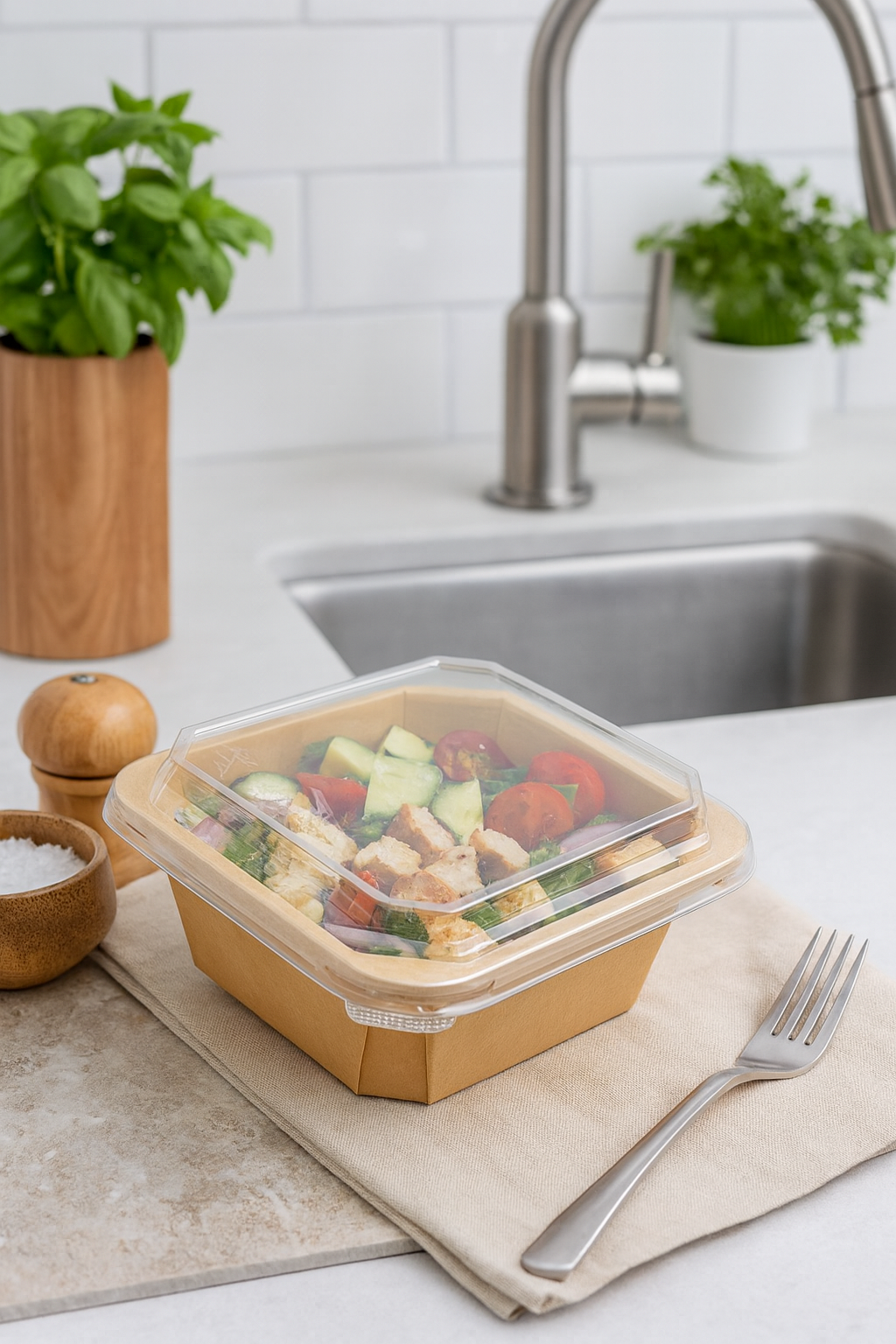 1000 cc Kare Kraft Salata Kasesi 300lü
