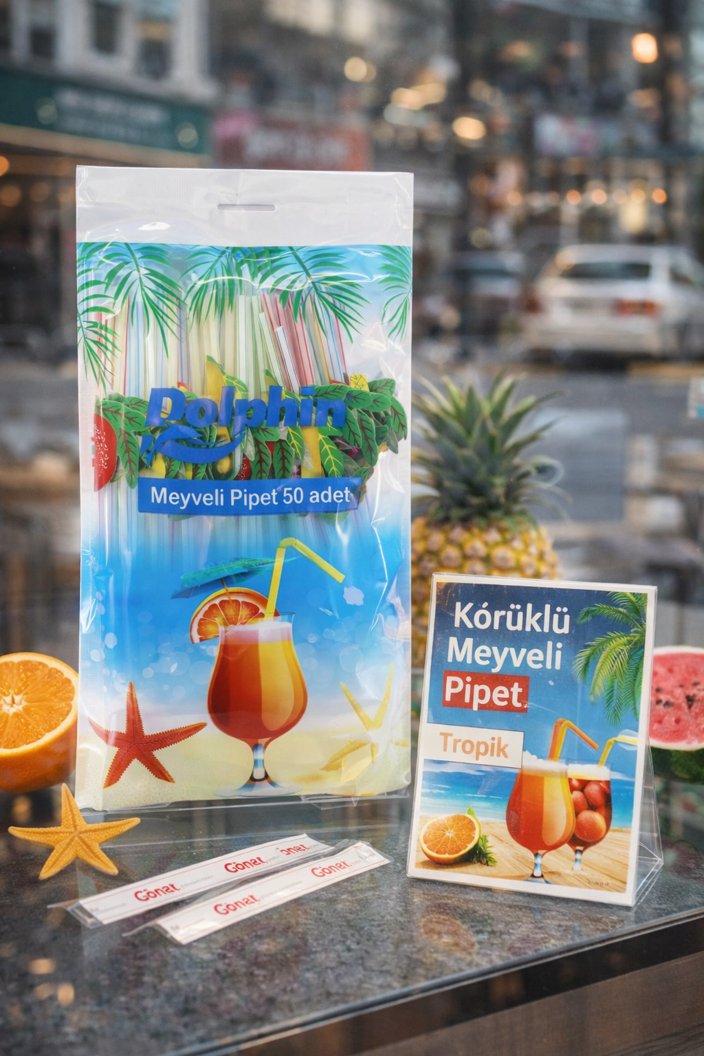 Dolphin Körüklü Plastik Meyveli Pipet 50li