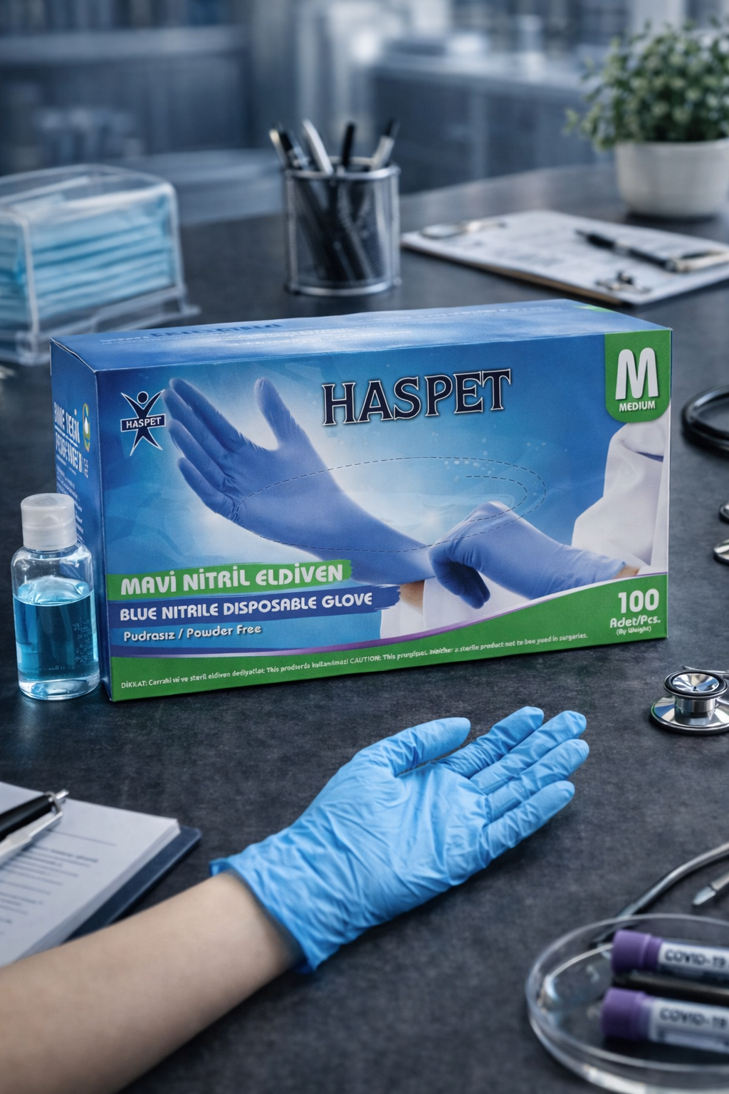 Haspet Mavi Nitril Eldiven Medium 100lü