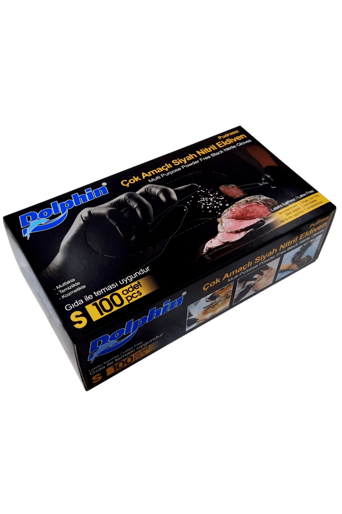 Dolphin Siyah Nitril Eldiven Small 100lü