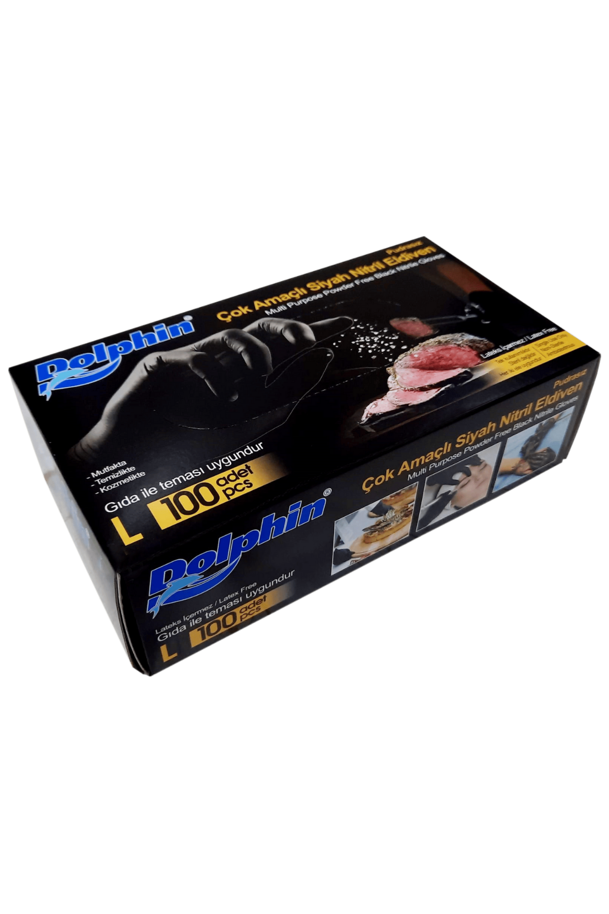 Dolphin Siyah Nitril Eldiven Large 100lü