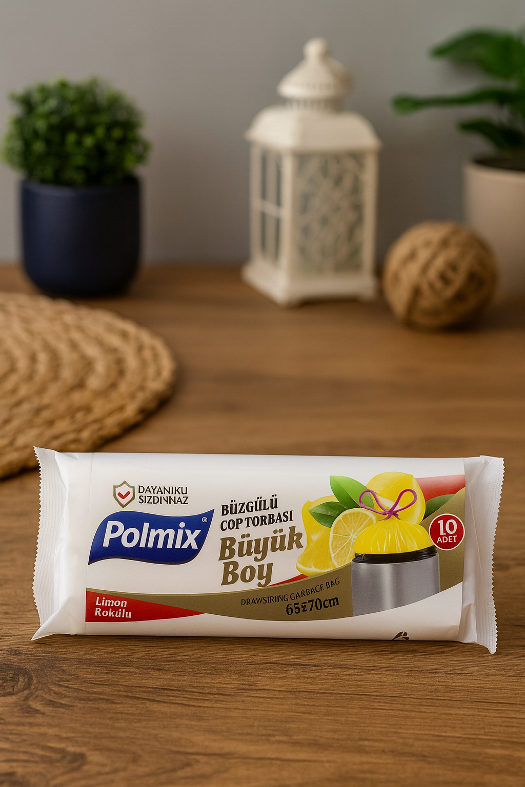 Polmix Büyük Boy Büzgülü Çöp Torbası 65x70 cm Limon Kokulu 10lu