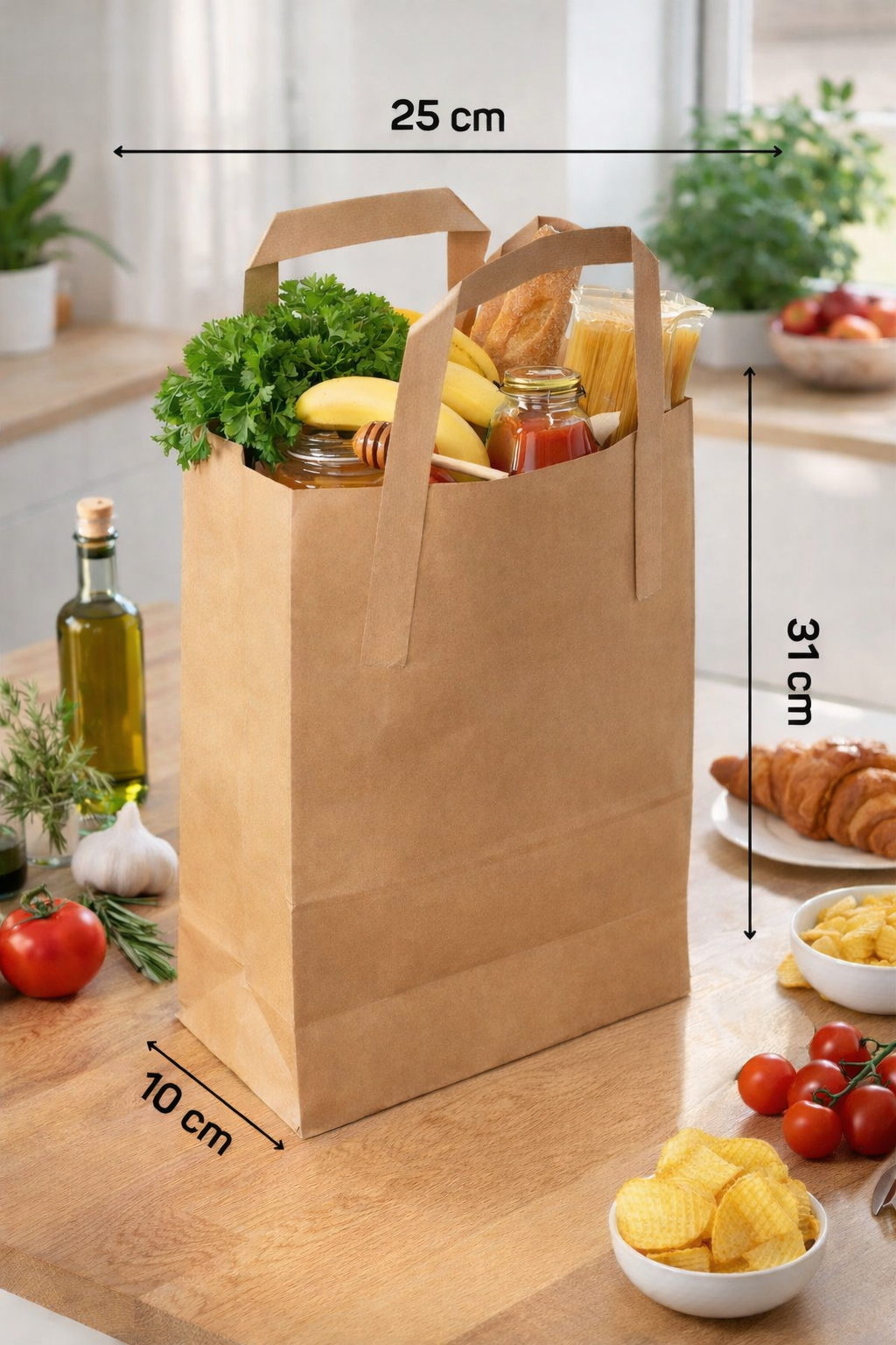 25x10x31 cm Düz Dıştan Saplı Kraft Çanta 200lü