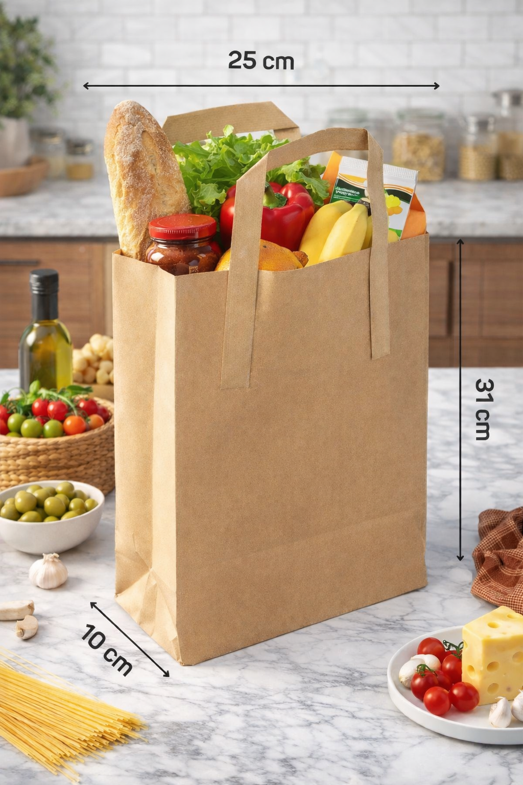 25x10x31 cm Düz Dıştan Saplı Kraft Çanta 200lü