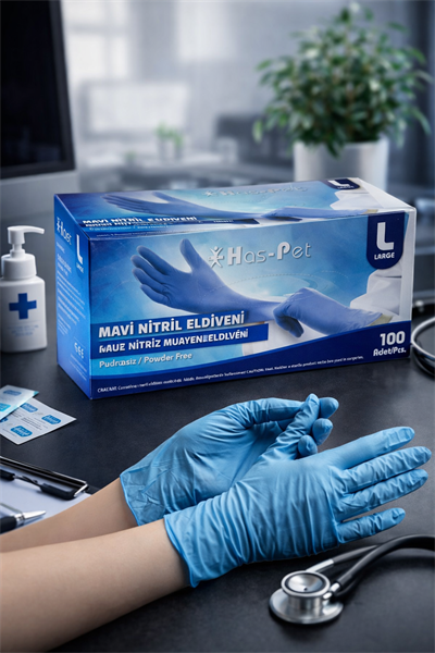 Haspet Mavi Nitril Eldiven Large 100lü