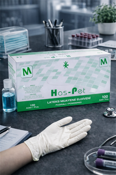 Haspet Beyaz Pudralı Lateks Eldiven Medium 100lü