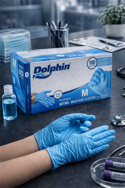 Dolphin Mavi Nitril Eldiven Medium 100lü