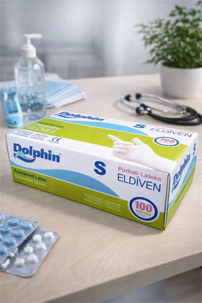 Dolphin Beyaz Pudralı Lateks Eldiven Small 100lü