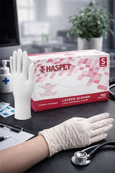 Haspet Beyaz Pudralı Lateks Eldiven Small 100