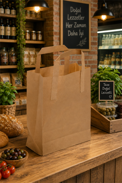 26x17x27 cm Düz Saplı Kraft Çanta Kampanyalı Fiyat 250 Adet