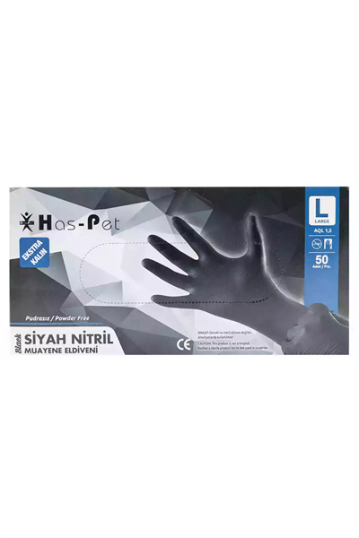 Haspet Siyah Nitril Eldiven Extra Kalın Medium 50li