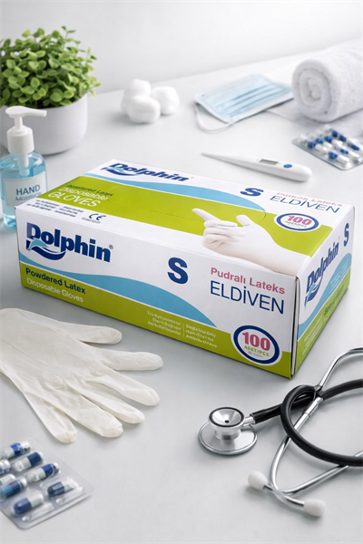 Dolphin Beyaz Pudralı Lateks Eldiven Small 100lü