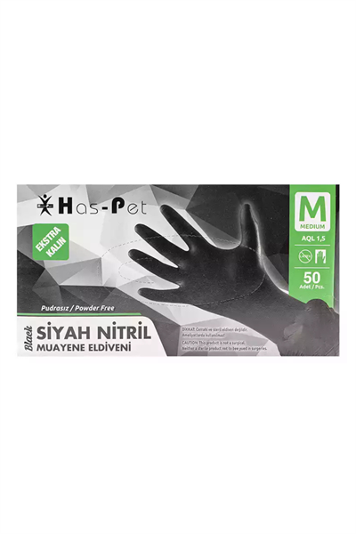 Haspet Siyah Nitril Eldiven Extra Kalın Small 50li
