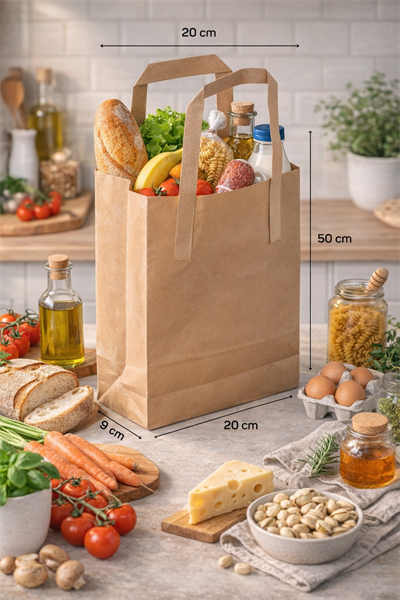 50x9x20 cm Düz Saplı Kraft Çanta 200lü