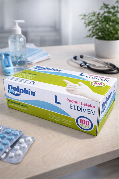 Dolphin Beyaz Pudralı Lateks Eldiven Large 100lü