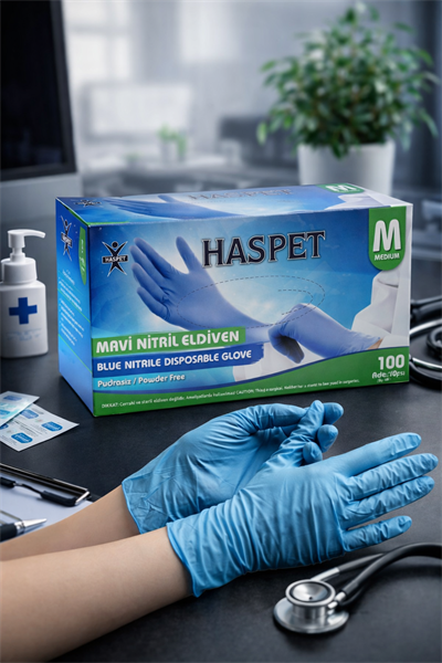 Haspet Mavi Nitril Eldiven Medium 100lü