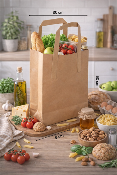50x9x20 cm Düz Saplı Kraft Çanta 200lü