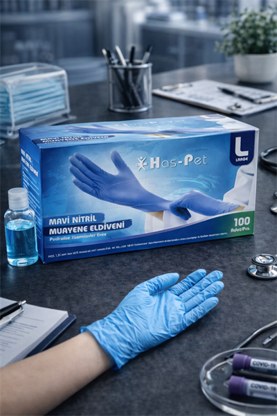 Haspet Mavi Nitril Eldiven Large 100lü