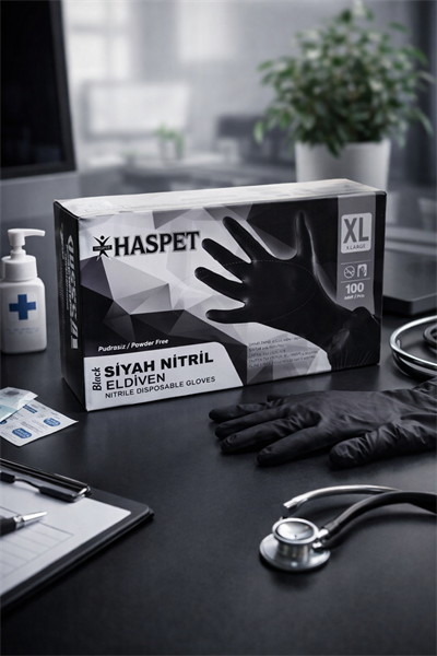 Haspet Siyah Nitril Eldiven XLarge 100lü	