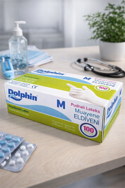 Dolphin Beyaz Pudralı Lateks Eldiven Medium 100lü
