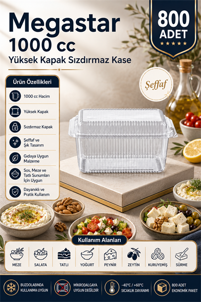 Megastar 1000 Gr Yüksek Kapaklı Sızdırmaz Kase 800lü – Kapaklı Gıda ve Şarküteri Kabı