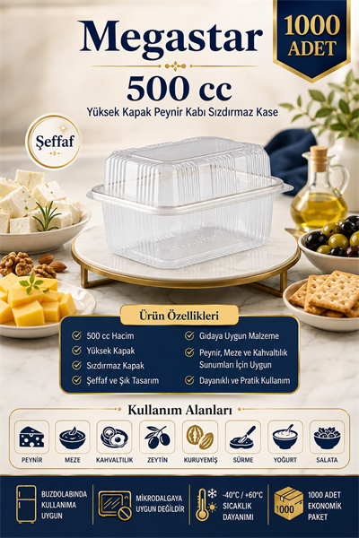 Megastar 500 Gr Yüksek Kapaklı Peynir Kabı Sızdırmaz Kase 1000li – Kapaklı Şarküteri ve Gıda Kabı