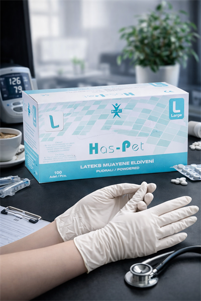 Haspet Beyaz Pudralı Lateks Eldiven Large 100lü
