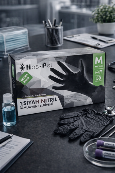 Haspet Siyah Nitril Eldiven Extra Kalın Small 50li