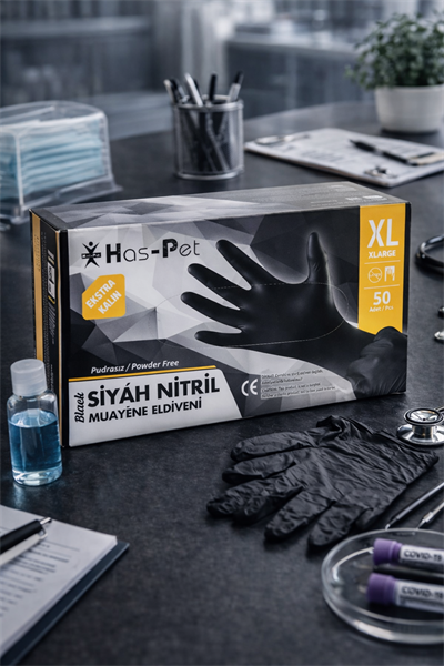 Haspet Siyah Nitril Eldiven Extra Kalın XLarge 50li