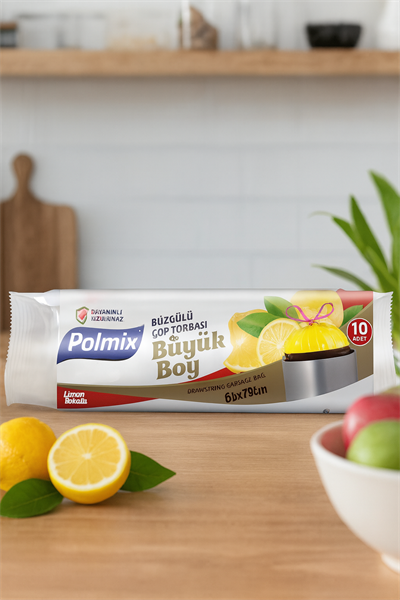 Polmix Büyük Boy Büzgülü Çöp Torbası 65x70 cm Limon Kokulu 10lu