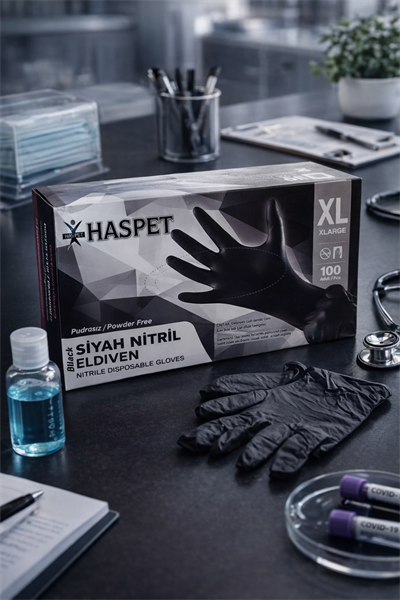 Haspet Siyah Nitril Eldiven XLarge 100lü	