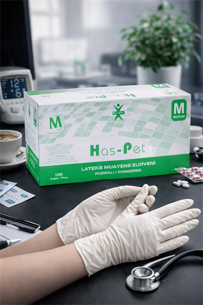 Haspet Beyaz Pudralı Lateks Eldiven Medium 100lü