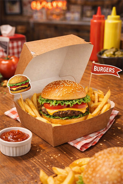 Kraft Tekli Hamburger Kutusu Büyük 100 Adet